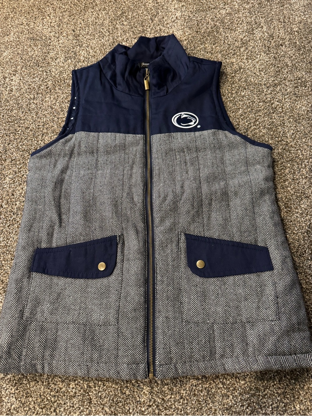 PSU: women’s Game Day Couture: Navy Herringbone Quilted Vest Large Penn State